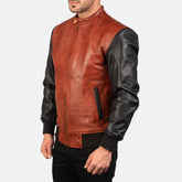 Pasus Black Maroon Leather Bomber Jacket